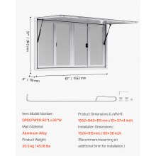 60x36in Concession Stand Serving Window Food Truck Service Awning Aluminum Alloy