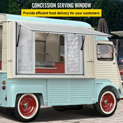 VEVOR Concession Window, 36 x 36 inch, Aluminum Alloy Food Truck Service Window with 4 Horizontal Sliding Screen Windows & Awning Door & Drag Hook, Serving Window for Food Trucks Concession Trailers