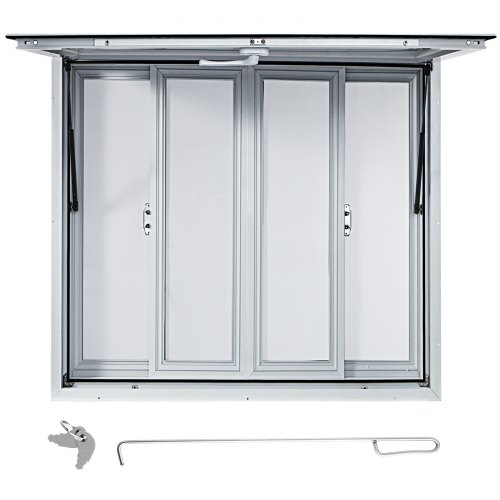 VEVOR Concession Window, 36 x 36 inch, Aluminum Alloy Food Truck Service Window with 4 Horizontal Sliding Screen Windows & Awning Door & Drag Hook, Serving Window for Food Trucks Concession Trailers