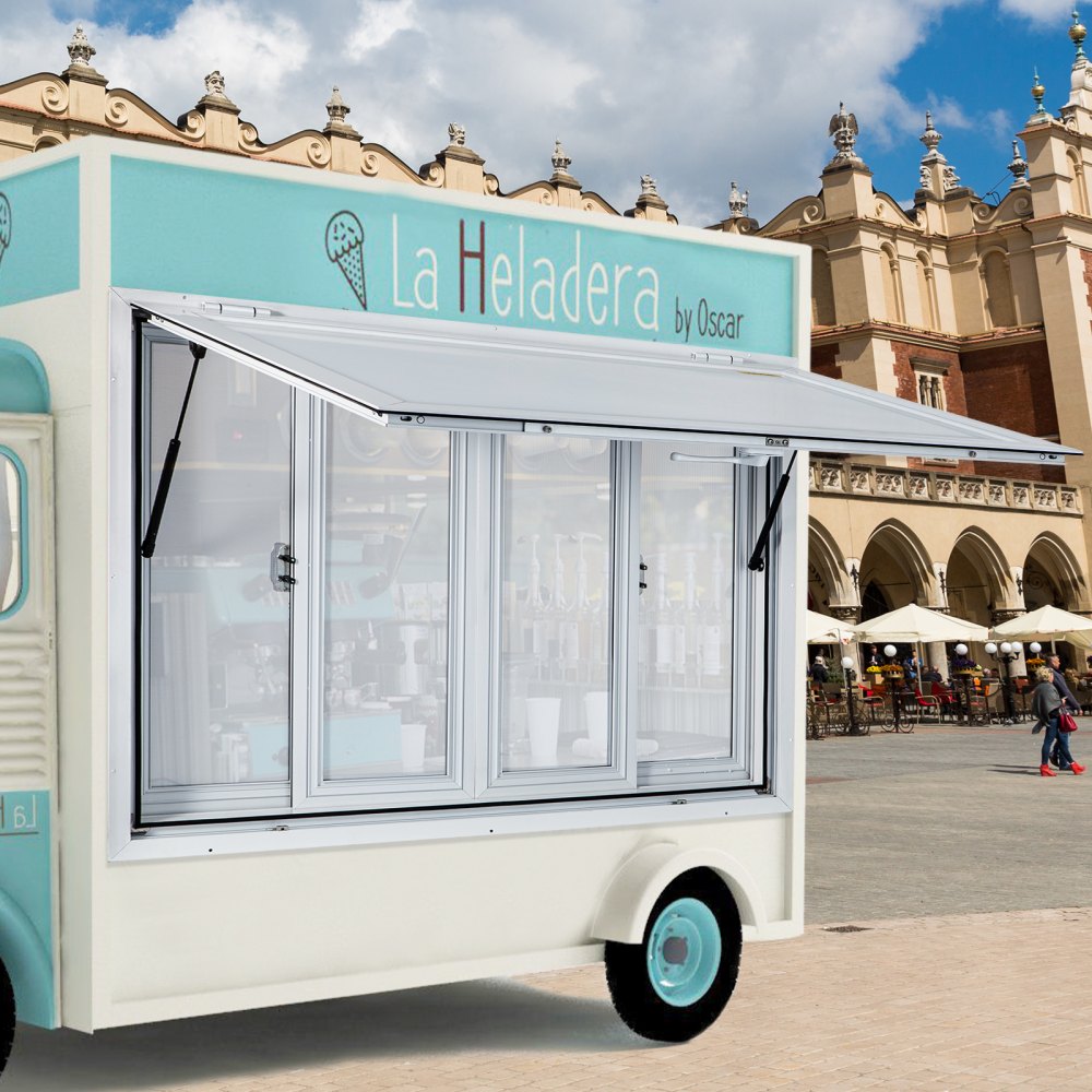 VEVOR Concession Window, 48 x 36 inch, Aluminum Alloy Food Truck Service Window with 4 Horizontal Sliding Screen Windows & Awning Door & Drag Hook, Serving Window for Food Trucks Concession Trailers