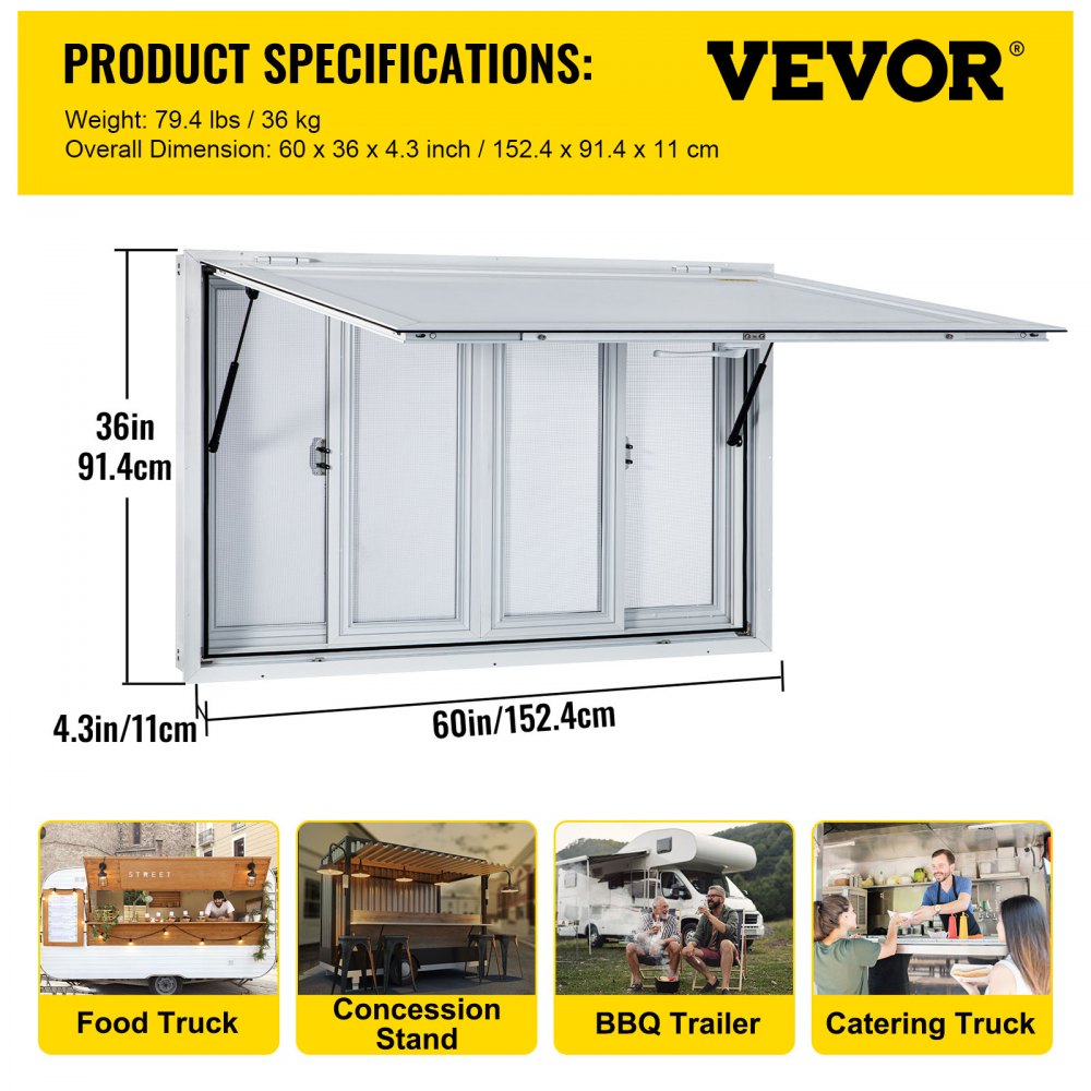 VEVOR Concession Stand Serving Window Food Truck Service Awning 60x36in