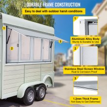 VEVOR Concession Window, 60 x 36 inch, Aluminum Alloy Food Truck Service Window with 4 Horizontal Sliding Screen Windows & Awning Door & Drag Hook, Serving Window for Food Trucks Concession Trailers
