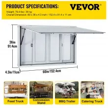 VEVOR Concession Window, 60 x 36 inch, Aluminum Alloy Food Truck Service Window with 4 Horizontal Sliding Screen Windows & Awning Door & Drag Hook, Serving Window for Food Trucks Concession Trailers