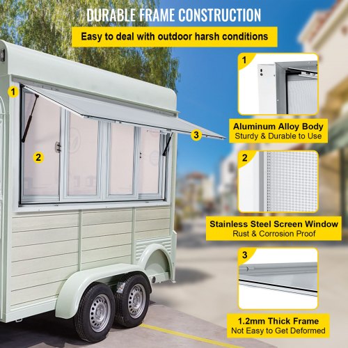 VEVOR Concession Window, 53 x 33 inch, Aluminum Alloy Food Truck Service Window with 4 Horizontal Sliding Screen Windows & Awning Door & Drag Hook, Serving Window for Food Trucks Concession Trailers