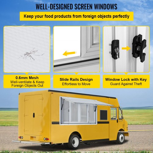 VEVOR Concession Window, 53 x 33 inch, Aluminum Alloy Food Truck Service Window with 4 Horizontal Sliding Screen Windows & Awning Door & Drag Hook, Serving Window for Food Trucks Concession Trailers