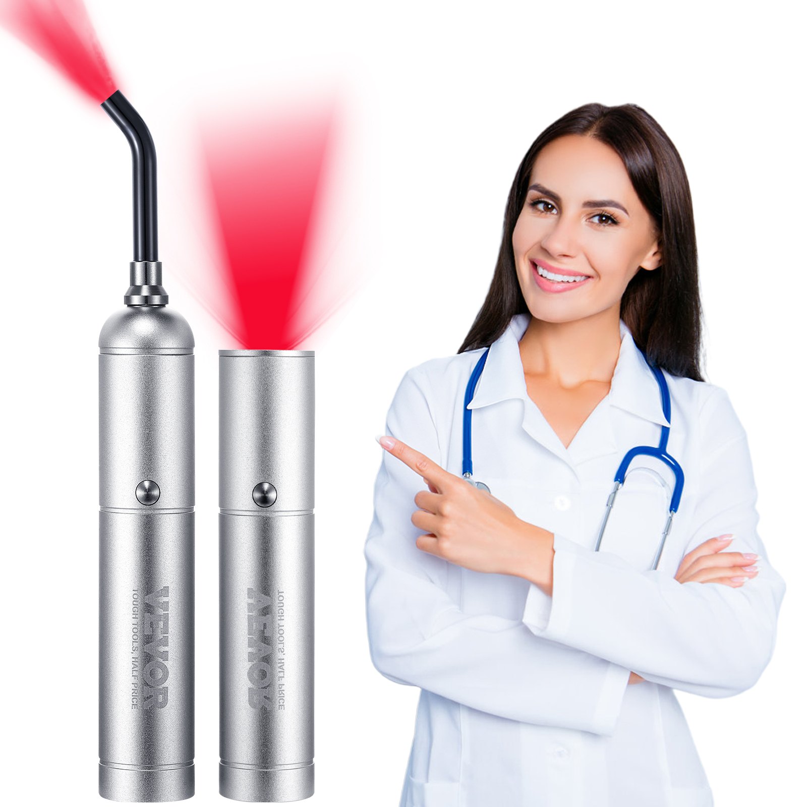 VEVOR Red Light Therapy Device with Removable Tip, 2 in 1 Facial & Body Light Therapy Wand for Joint Mouth Nose Ear, Handheld Red Light Healing Therapy Torch & 5 Wavelength, Pulse Mode for Pain Relief