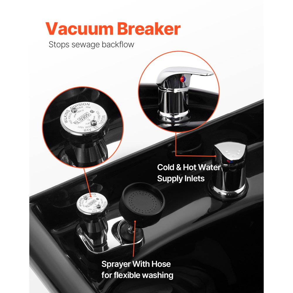 VEVOR Shampoo Bowl, ABS Plastic Shampoo Sink for Salons and Home, Easy to Clean and Install Salon Shampoo Bowls for Hair Stylists, Shampoo Sink for Spa Center, Barbershop and Beauty Salon Use, Black