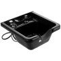 black VEVOR shampoo bowl with faucet and drain, side view.