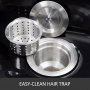 VEVOR shampoo bowl easy-clean stainless steel hair trap.