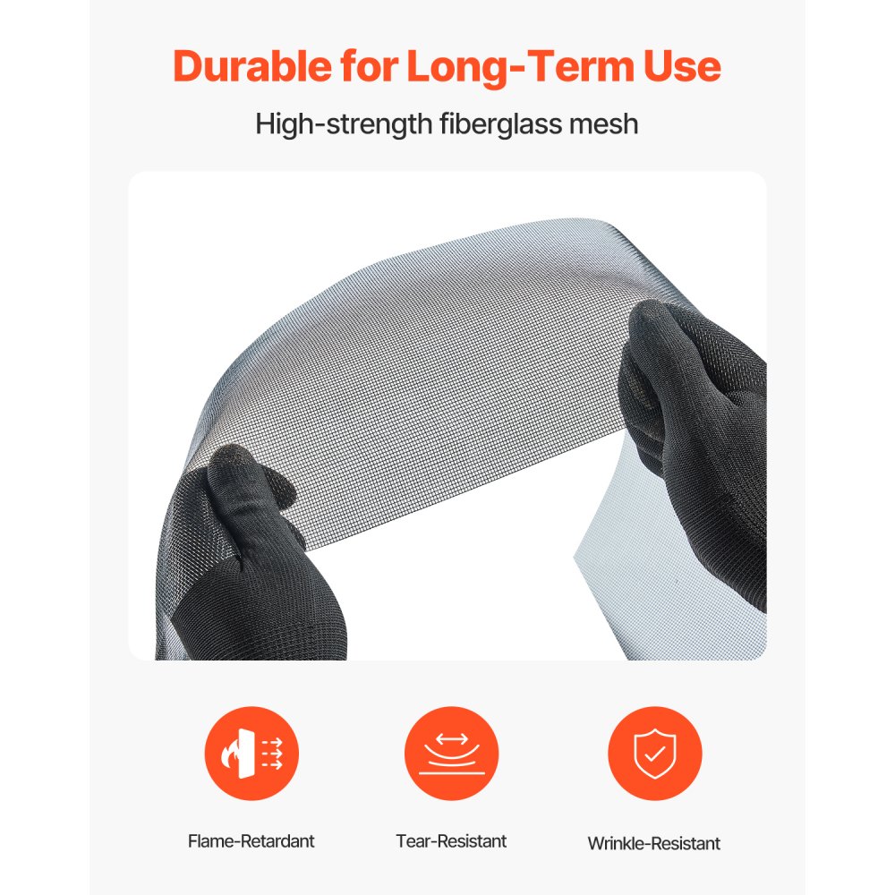 VEVOR Window Screen Replacement, 100 ft × 48 in Window Screen Mesh, DIY Adjustable Fiberglass Screen Mesh - Durable, Washable & Easy to Install, Window Screen Repair Kit for Patio Porch Door Windows