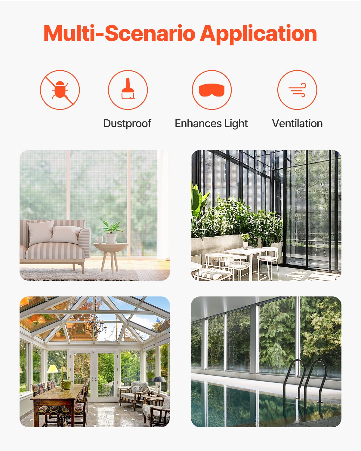 VEVOR Window Screen Replacement, 100 ft × 48 in Window Screen Mesh, DIY Adjustable Fiberglass Screen Mesh - Durable, Washable & Easy to Install, Window Screen Repair Kit for Patio Porch Door Windows