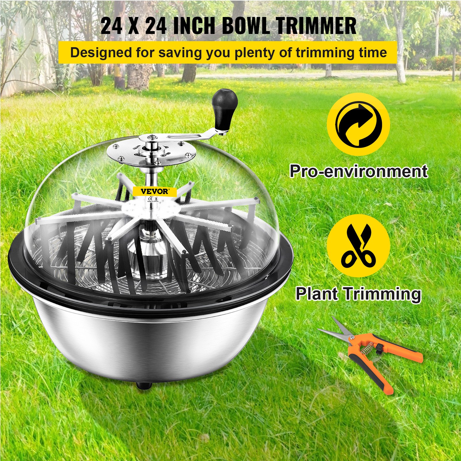 VEVOR 24 Inch Bowl Trimmer Leaf Bowl Trimmer Hydroponic Pro Bowl Trimmer Hand Leaf Bud Trim Reaper Cutter Twisted Spin Cut for Plant Bud and Flower