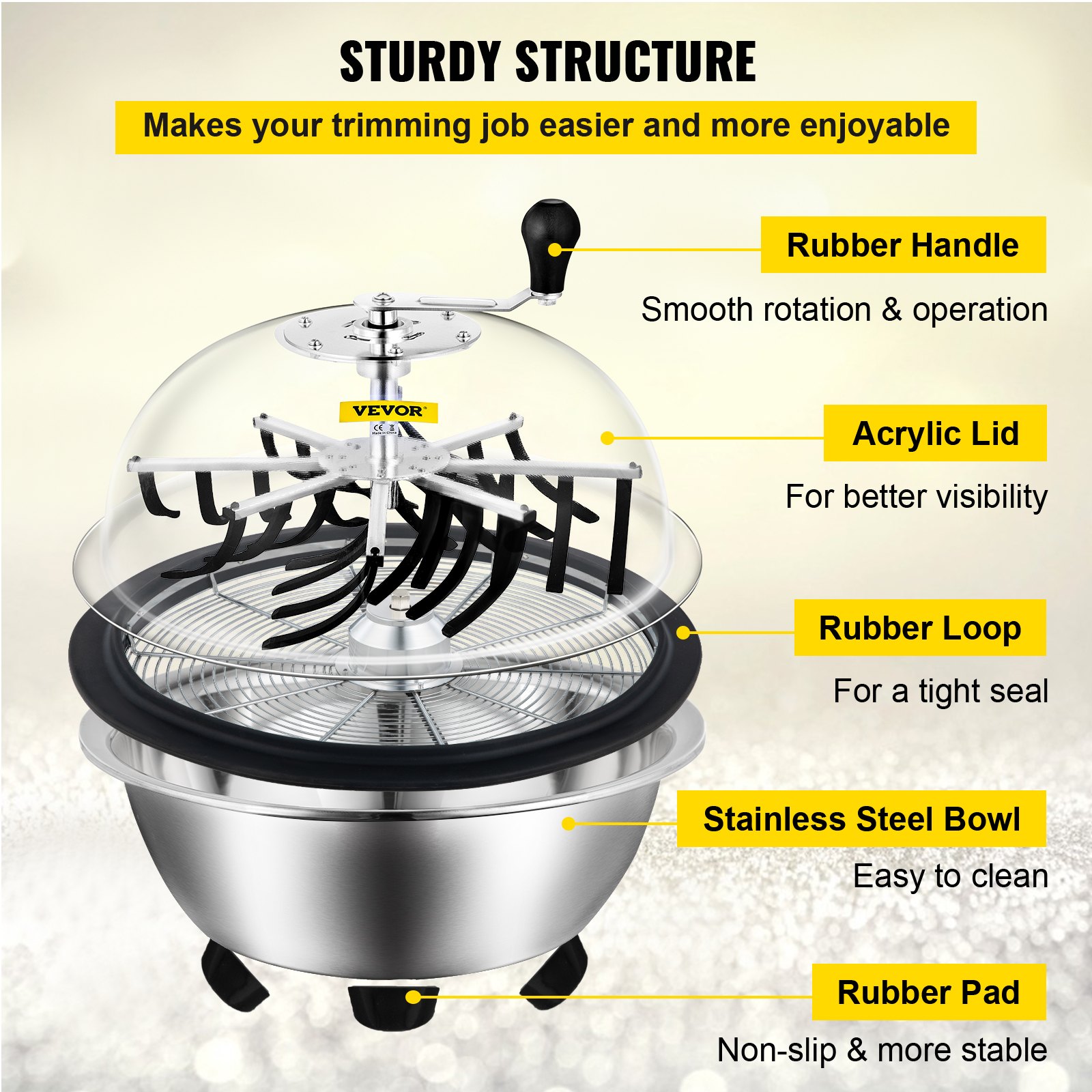 VEVOR 24 Inch Bowl Trimmer Leaf Bowl Trimmer Hydroponic Pro Bowl Trimmer Hand Leaf Bud Trim Reaper Cutter Twisted Spin Cut for Plant Bud and Flower