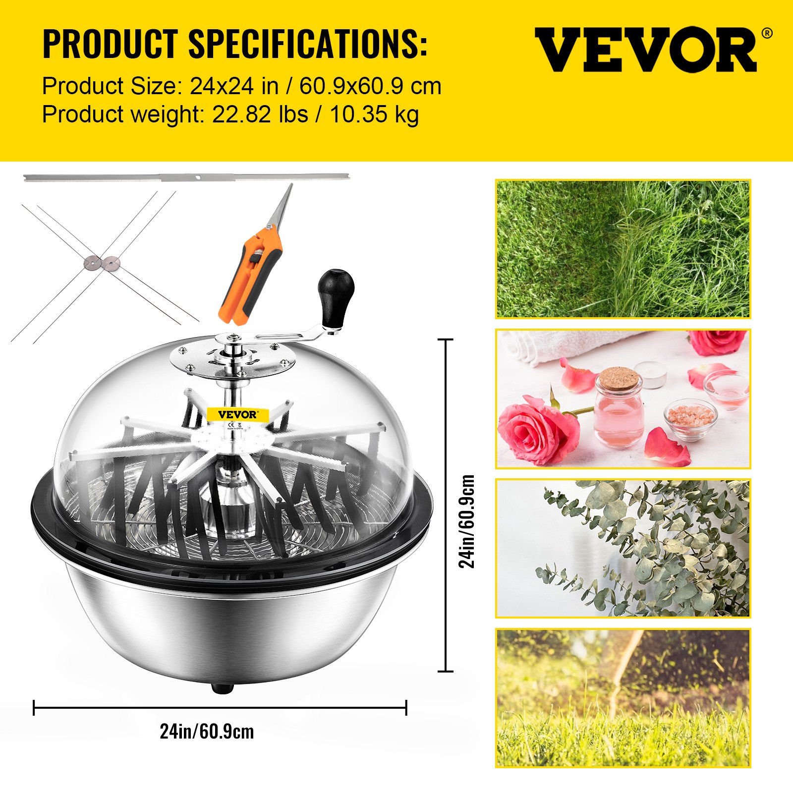 VEVOR 24 Inch Bowl Trimmer Leaf Bowl Trimmer Hydroponic Pro Bowl Trimmer Hand Leaf Bud Trim Reaper Cutter Twisted Spin Cut for Plant Bud and Flower