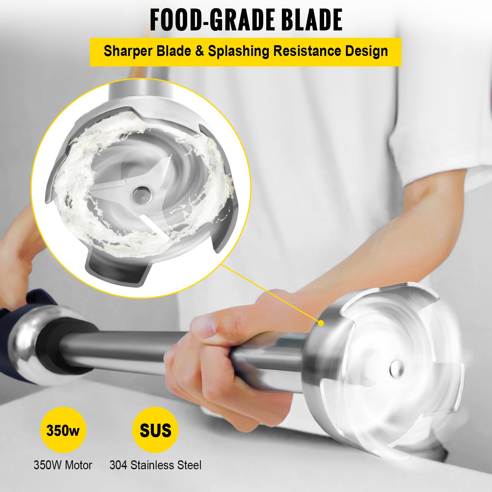 VEVOR Commercial Immersion Blender Commercial Hand Mixer 304 Stainless Steel Constant Speed Heavy Duty Immersion Blender 350W Hand Blender Commercial with 19.7" Removable Shaft for Kitchen Mixing