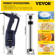 VEVOR Commercial Immersion Blender Variable Speed Heavy Duty Immersion Blender 500W Commercial Hand Mixer 304 Stainless Steel Hand Blender Commercial with 11.8" Removable Shaft for Kitchen Mixing