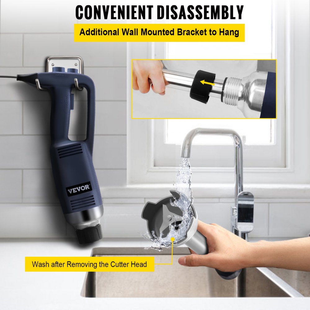 VEVOR Commercial Immersion Blender Variable Speed Heavy Duty Immersion Blender 750W Commercial Hand Mixer 304 Stainless Steel Hand Blender Commercial (15.8")