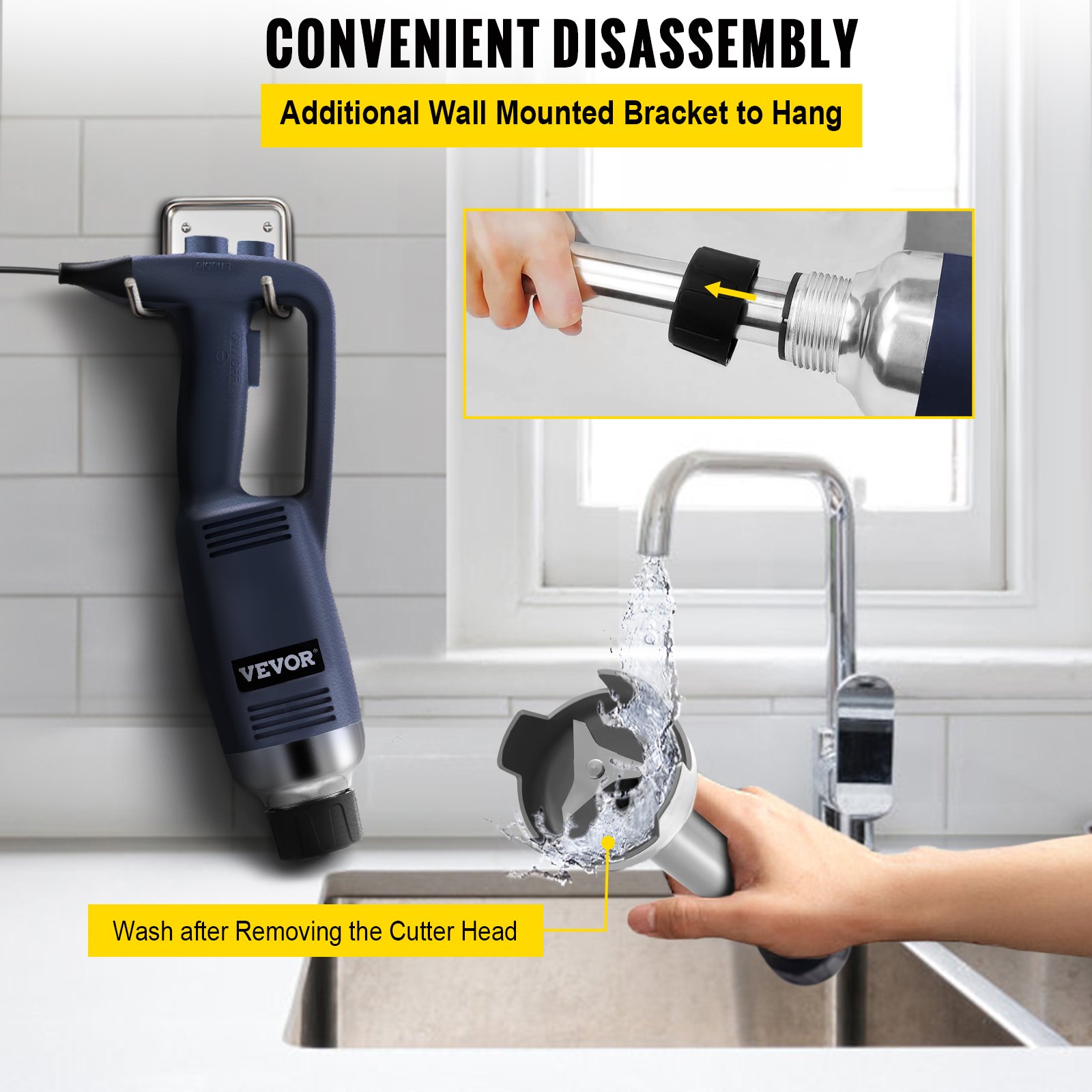 VEVOR Commercial Immersion Blender Variable Speed Heavy Duty Immersion Blender 750W Commercial Hand Mixer 304 Stainless Steel Hand Blender Commercial (19.7")