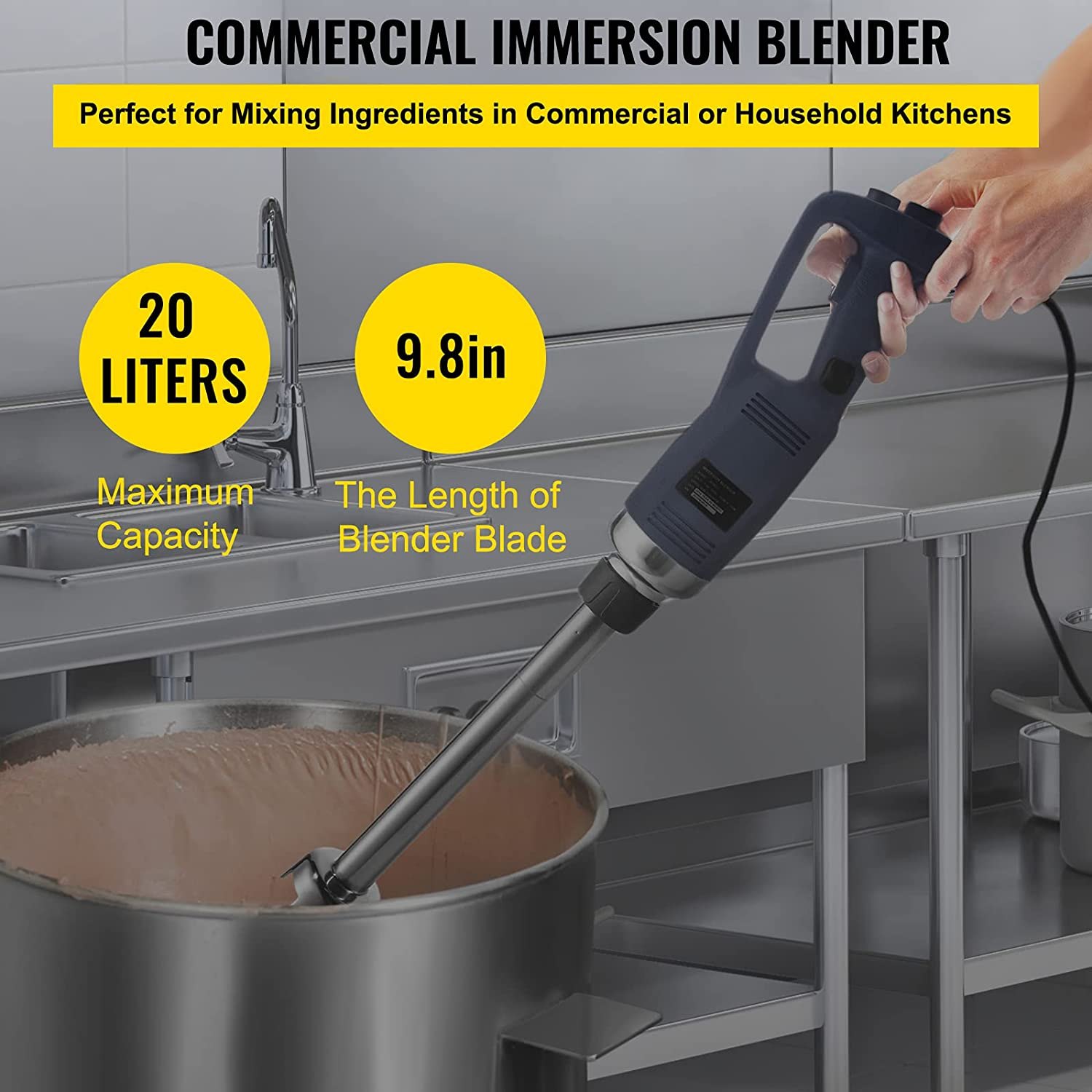VEVOR Commercial Immersion Blender Variable Speed Commercial Hand Blender with 9.8-Inch Blender Shaft Industrial Immersion Blender 350W Power Immersion Blender for Commercial Use