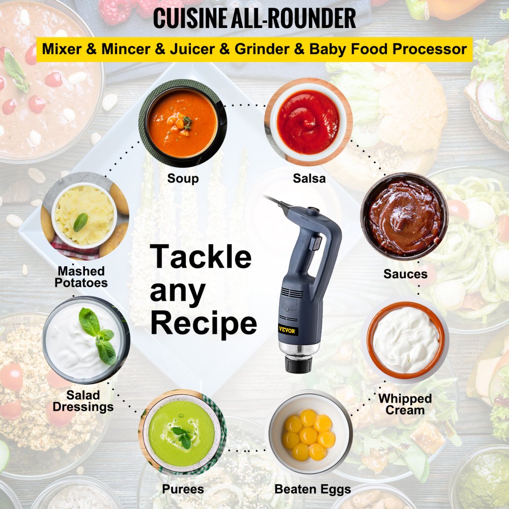 VEVOR Commercial Immersion Blender 500W Power, Hand Held Mixer with 15.7-Inch 304 Stainless Steel Removable Shaft, Electric Stick Blender Constant Speed 16000RPM