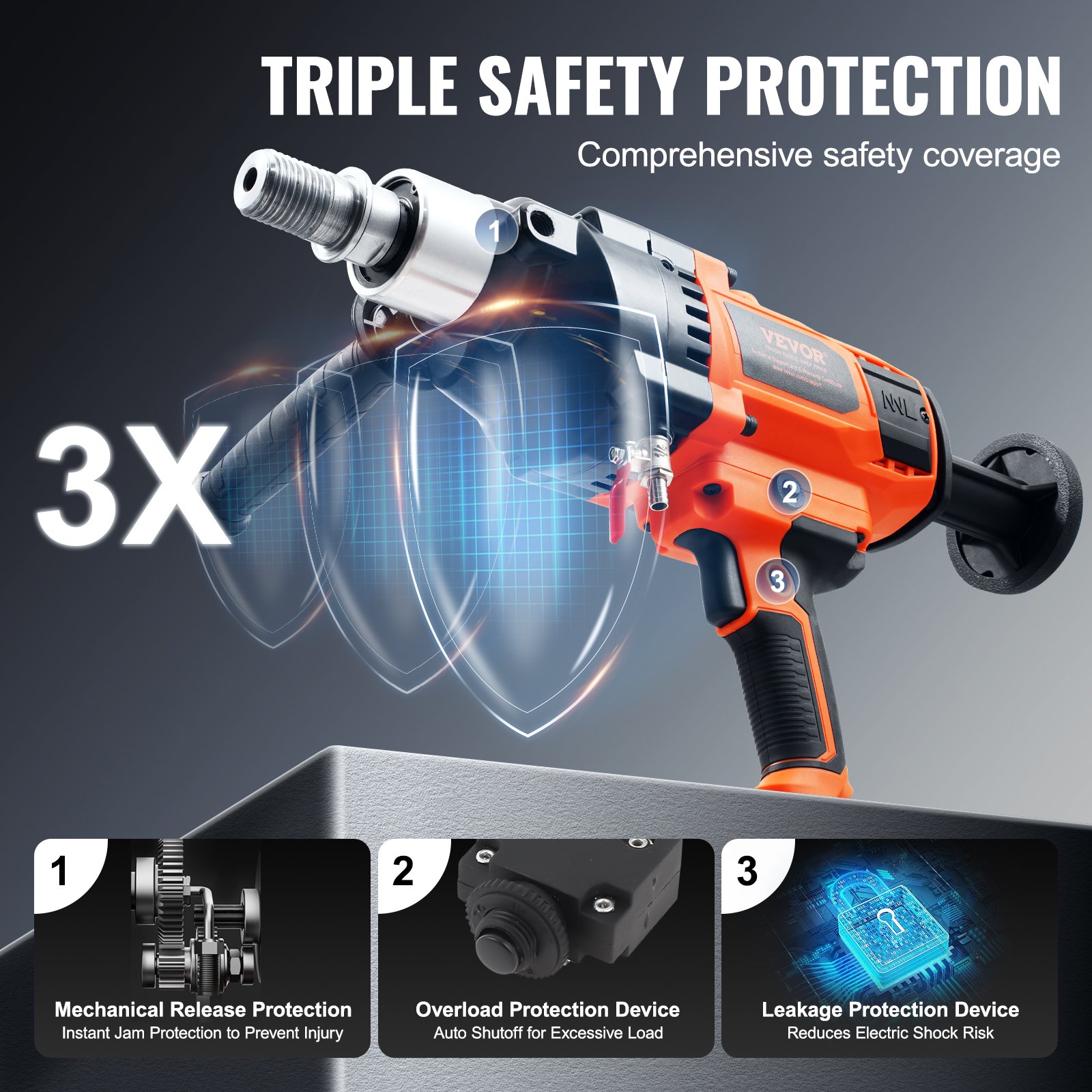 VEVOR Core Drill Machine 2.03-18 cm Dia 2600W Handheld Core Drill Rig for Mixing