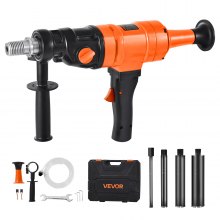 VEVOR Diamond Core Drilling Machine, 8 in Drilling Diameter, Handheld Dry and Wet Concrete Core Drill Rig with 4 Drill Bits, 1075/2300 RPM 2-Speed, UNC1 1/4-7 Thread, for Concrete Brick Stone, 1800W