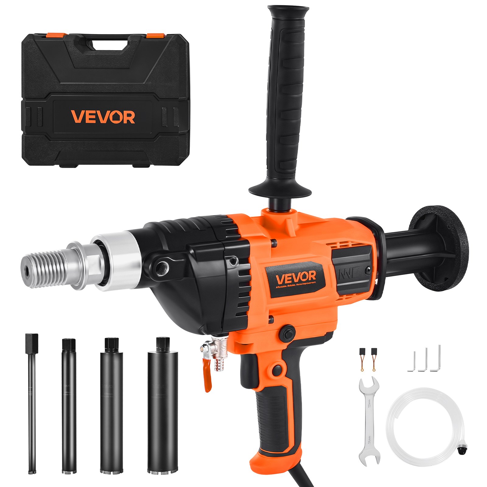 VEVOR Diamond Core Drilling Machine, 20-160 mm Drilling Diameter, Handheld Dry and Wet Concrete Core Drill Rig with 4 Drill Bits, 0-1800RPM Variable Speed, UNC1 1/4-7, for Concrete Brick Stone, 2000W