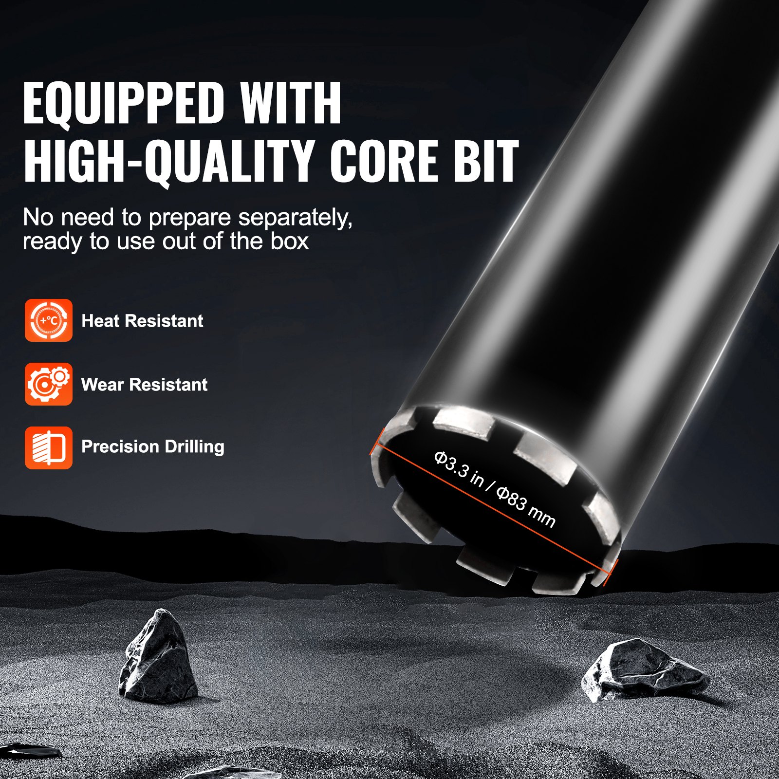 VEVOR Core Drill Machine, 0.8-6.3in Drilling Diameter Handheld Diamond Core Drill Rig with Stand and Core Drill Bit, 2000W Rugged Concrete Core Drill, Wet and Dry Use, For Concrete, Brick, Marble