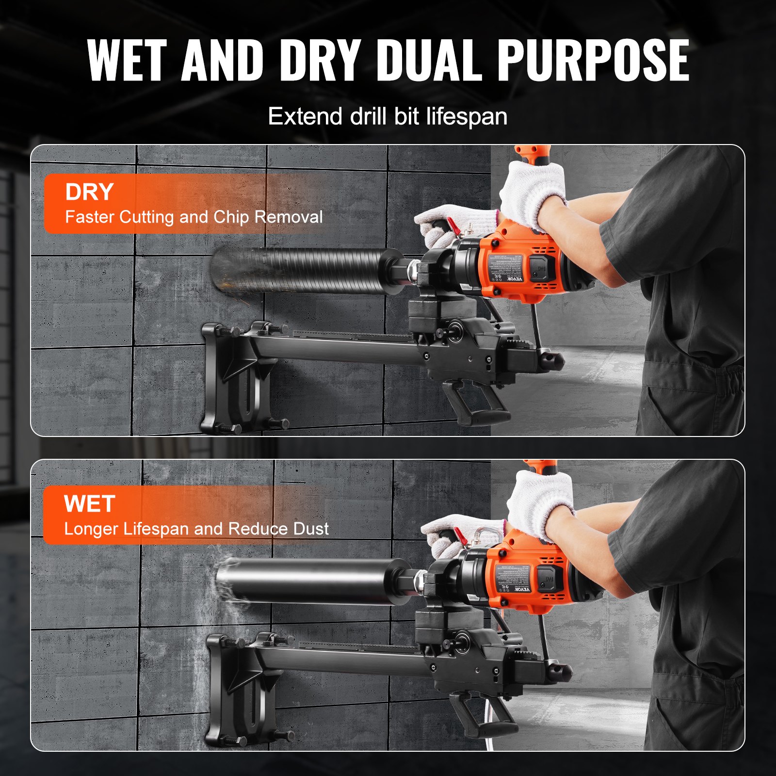 VEVOR Core Drill Machine 2.03-16 cm Dia 2000W Handheld and Stand Core Drill Rig