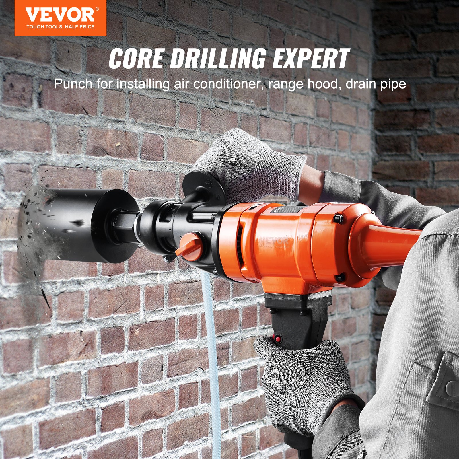 VEVOR Diamond Core Drill Machine Handheld Concrete Core Drill Rig 10.2 cm Bit 1500W