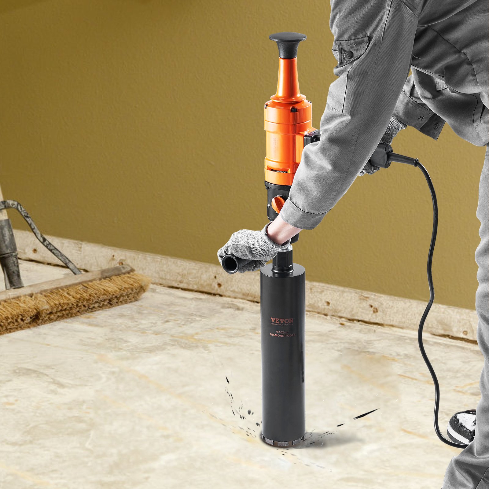 VEVOR Diamond Core Drill Machine Handheld Concrete Core Drill Rig 10.2 cm Bit 1500W