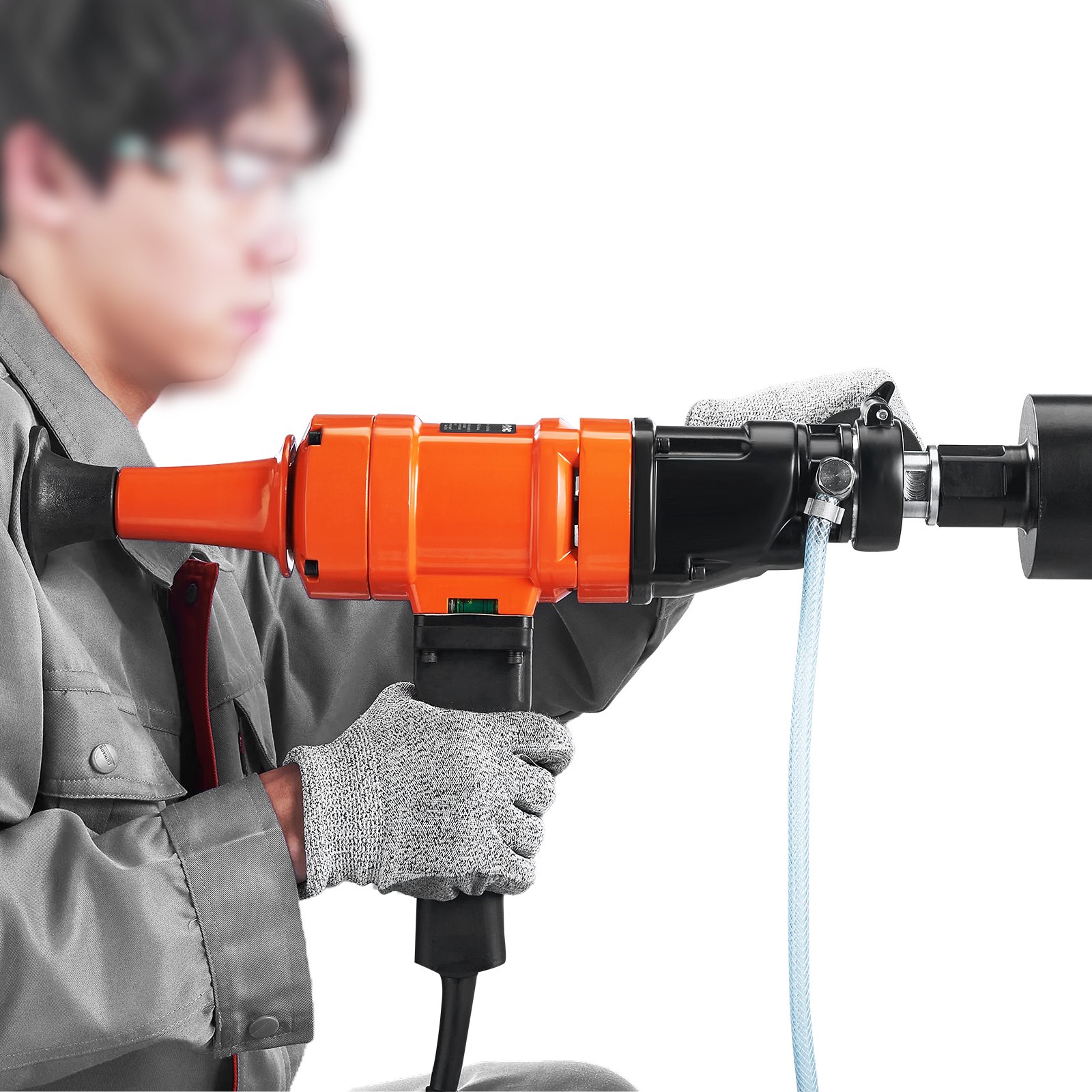 VEVOR Diamond Core Drilling Machine, 10.2 cm Handheld Wet Concrete Core Drill Rig, 1100-2400RPM Two Speed & 1-1/4" Thread & 2 Bubble Levels, 8-10.2 cm Drilling Diameter for Concrete Brick Block Stone, 1500W