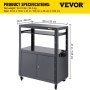 VEVOR AV Cart, 27-41" Height Media Cart with Power Strip, 33 x 18" Presentation Cart with Locking Cabinet, Keyboard Tray and 2 Locking Brakes, 150 lbs Heavy-Duty AV Cart Fit for Office and School