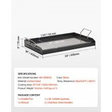 VEVOR 24x16 in Flat Top Griddle Carbon Steel Universal BBQ Grill Pan Cookware