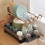 VEVOR Dish Drying Rack, 2 Tier Large Capacity Dish Drainers, Rustproof Stainless Steel Dish Drainer with Drainboard, Storage Space Saver, Cup & Utensil Holder for Kitchen Counter Over The Sink, Silver