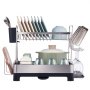 VEVOR Dish Drying Rack, 2 Tier Large Capacity Dish Drainers, Rustproof Stainless Steel Dish Drainer with Drainboard, Storage Space Saver, Cup & Utensil Holder for Kitchen Counter Over The Sink, Silver