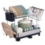 VEVOR Dish Drying Rack, 2 Tier Large Capacity Dish Drainers, Rustproof Stainless Steel Dish Drainer with Drainboard, Storage Space Saver, Cup & Utensil Holder for Kitchen Counter Over The Sink, Silver