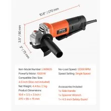 VEVOR Angle Grinder 4-1/2" 8A Electric Grinder Power Tool 12000RPM High-Speed