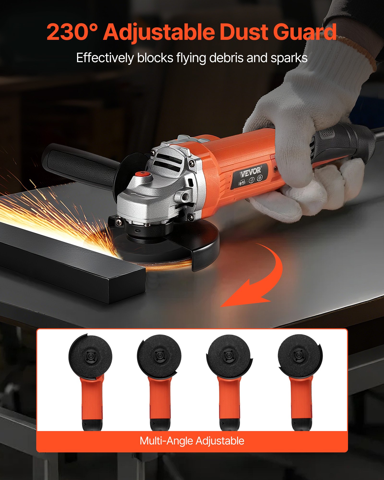 VEVOR Angle Grinder, 127mm Electric Grinder Power Tool, 5.4Amps 10000RPM High-Speed Corded Angle Grinders with Adjustable Dust Guard for Metal Grinding, Cutting, Rust Removal (Disc Not Included)