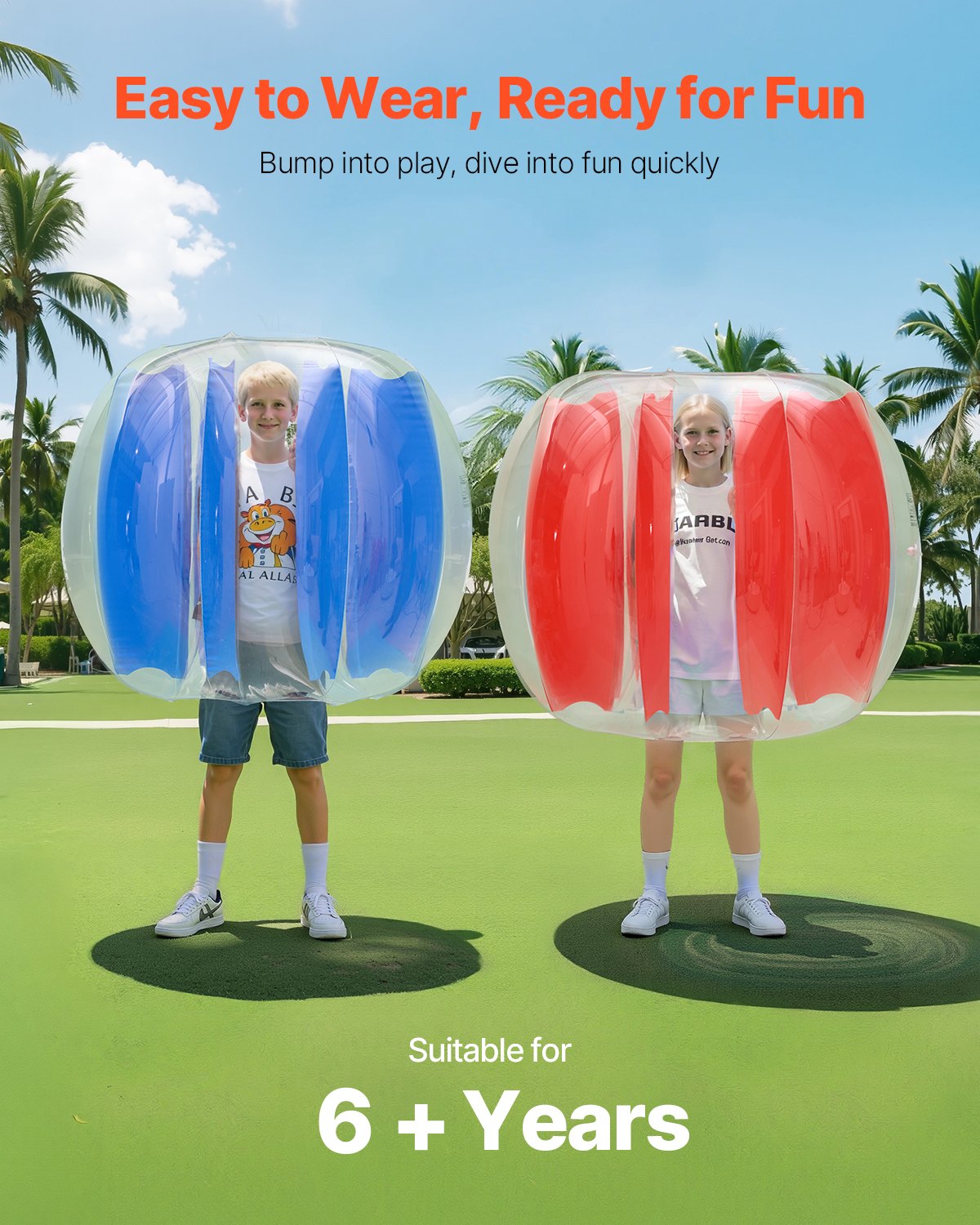 VEVOR Inflatable Bumper Balls 2-Pack, 4FT/1.2M Body Sumo Zorb Ball, Durable Thick PVC Human Hamster Bubble Knocker for Outdoor Sports Team Gaming Play, Bopper Toy for Garden Yard Park, Red & Blue