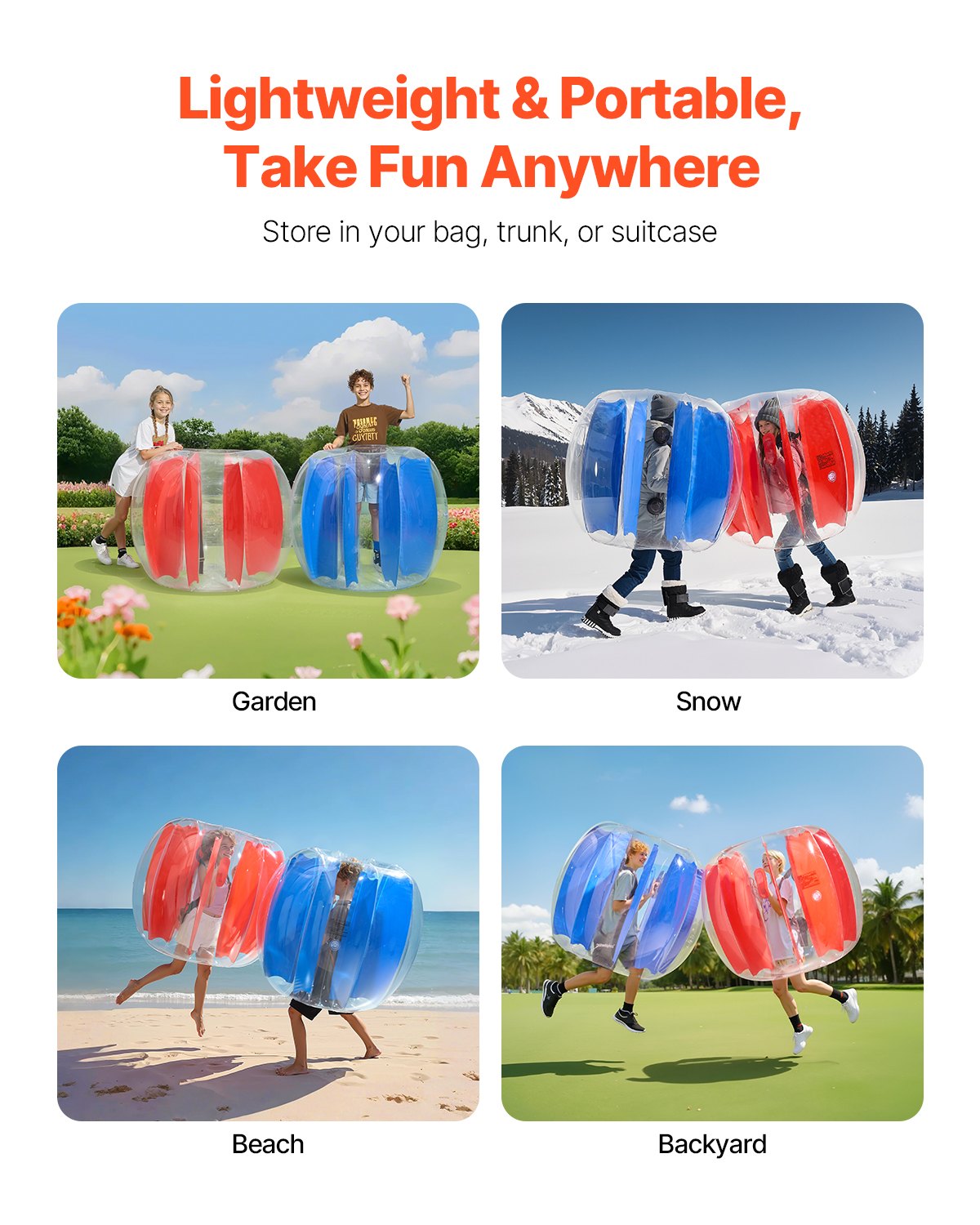 VEVOR Inflatable Bumper Balls 2-Pack, 4FT/1.2M Body Sumo Zorb Ball, Durable Thick PVC Human Hamster Bubble Knocker for Outdoor Sports Team Gaming Play, Bopper Toy for Garden Yard Park, Red & Blue