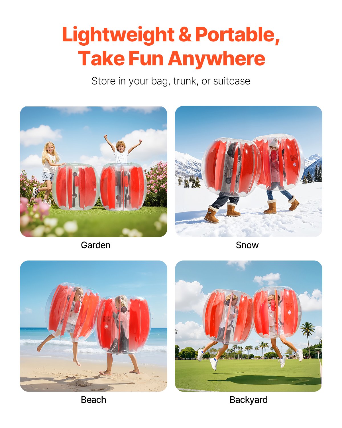 VEVOR Inflatable Bumper Balls 2-Pack, 3FT/0.9M Body Sumo Zorb Ball, Durable Thick PVC Human Hamster Bubble Knocker for Outdoor Sports Team Gaming Play, Bopper Toy for Playground Yard Park, Red Stripes