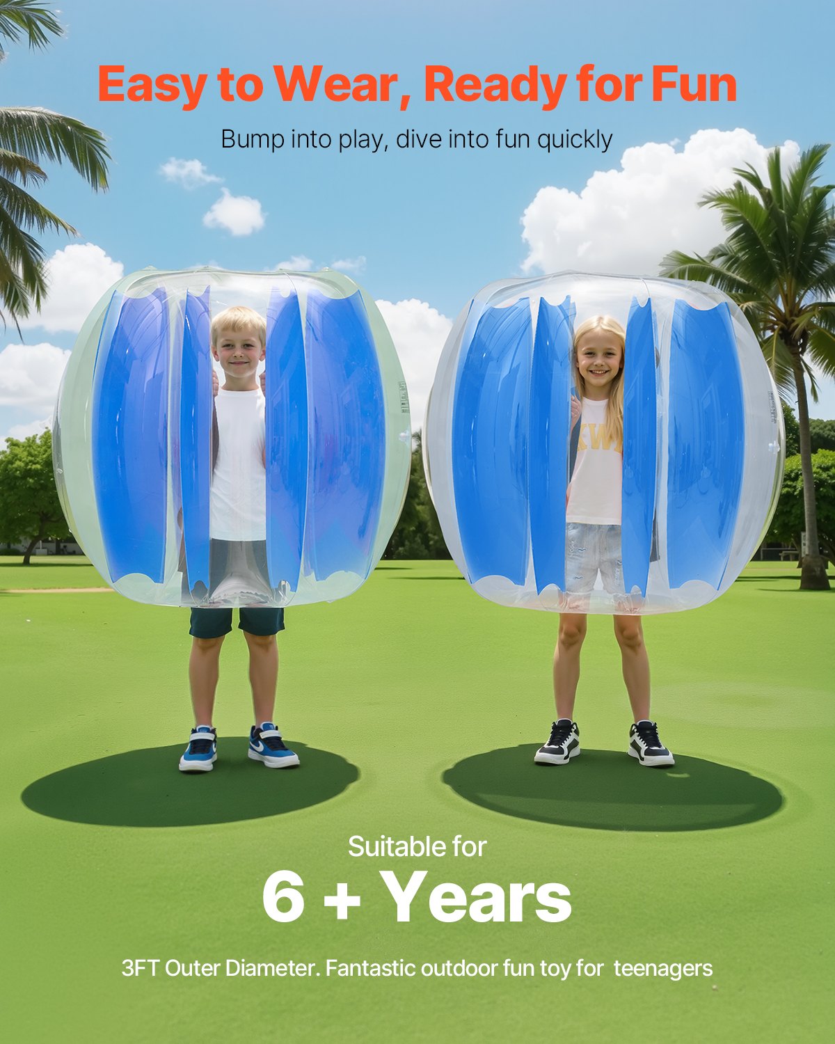 VEVOR Inflatable Bumper Balls 2-Pack, 3FT/0.9M Body Sumo Zorb Ball, Durable Thick PVC Human Hamster Bubble Knocker for Outdoor Team Gaming Play, Bopper Toy for Playground Yard Park, Blue Stripes