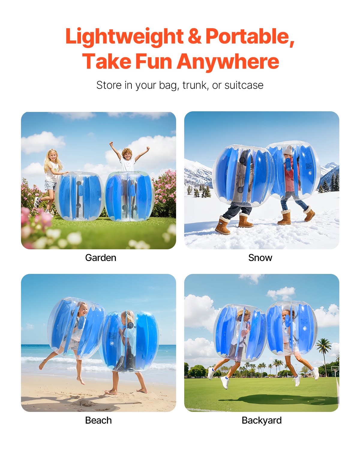 VEVOR Inflatable Bumper Balls 2-Pack, 3FT/0.9M Body Sumo Zorb Ball, Durable Thick PVC Human Hamster Bubble Knocker for Outdoor Team Gaming Play, Bopper Toy for Playground Yard Park, Blue Stripes