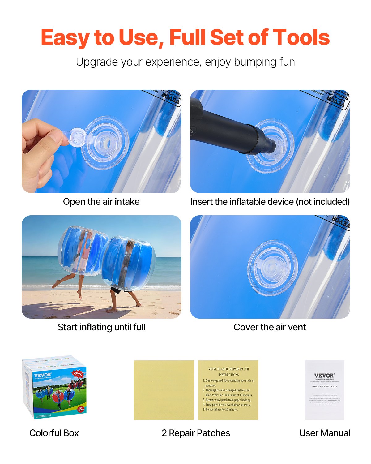 VEVOR Inflatable Bumper Balls 1-Pack, 4FT/1.2M Body Sumo Zorb Ball, Durable Thick PVC Human Hamster Bubble Knocker for Outdoor Sports Team Gaming Play, Bopper Toy for Garden Yard Park, Blue Stripes