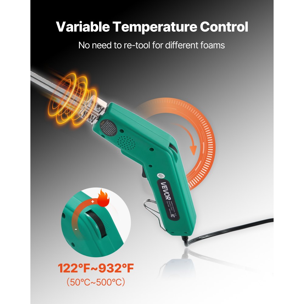VEVOR Hot Knife Foam Cutter, 200W Electric Foam Cutting Tool, 122℉ - 932℉ Adjustable Styrofoam Cutter with 6" & 8" Cutting Blades for KT Board, Polyethylene, Sponge, Rubber - Tool Box Included