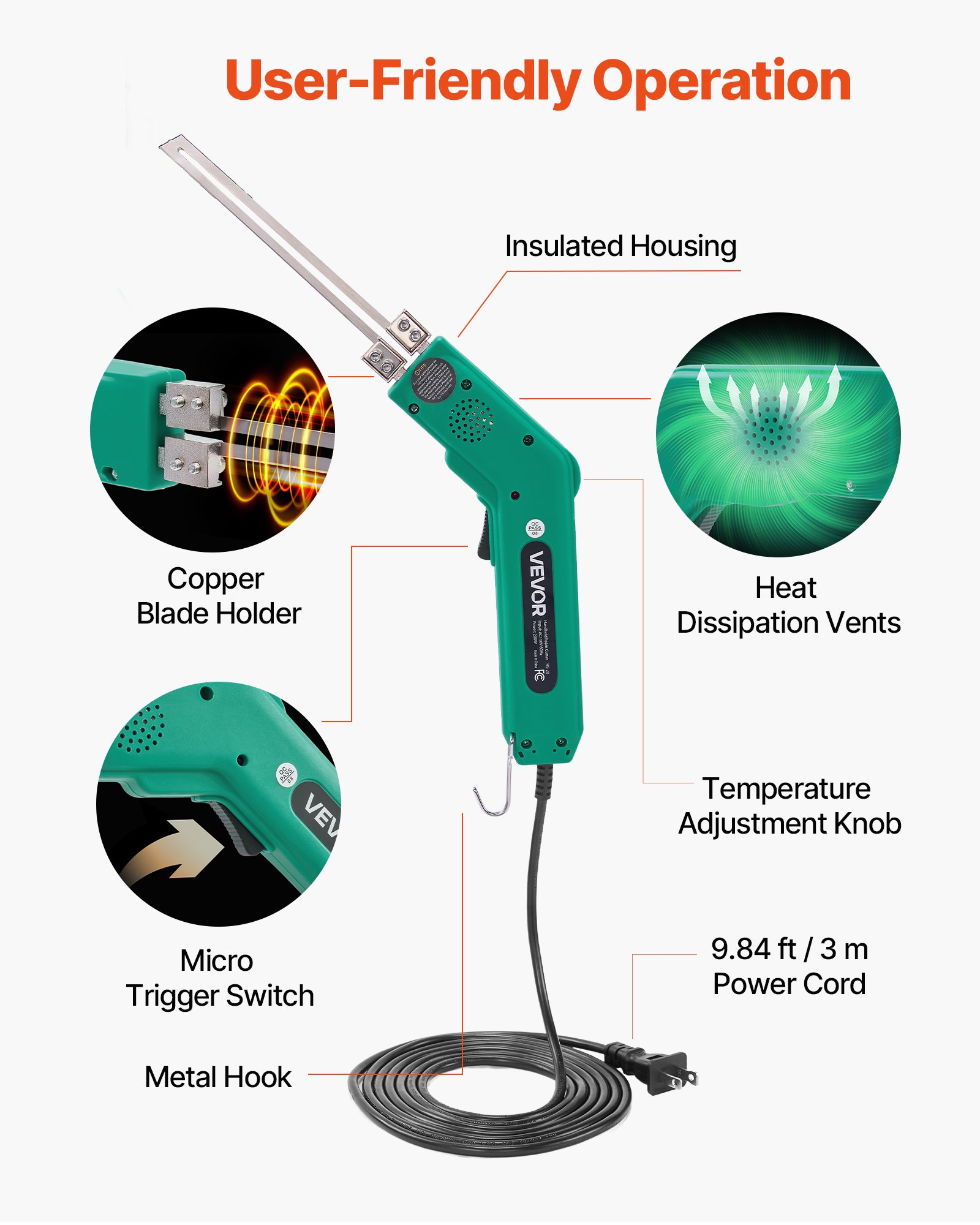 VEVOR Hot Knife Foam Cutter, 200W Electric Foam Cutting Tool, 122℉ - 932℉ Adjustable Styrofoam Cutter with 6" & 8" Cutting Blades for KT Board, Polyethylene, Sponge, Rubber - Tool Box Included