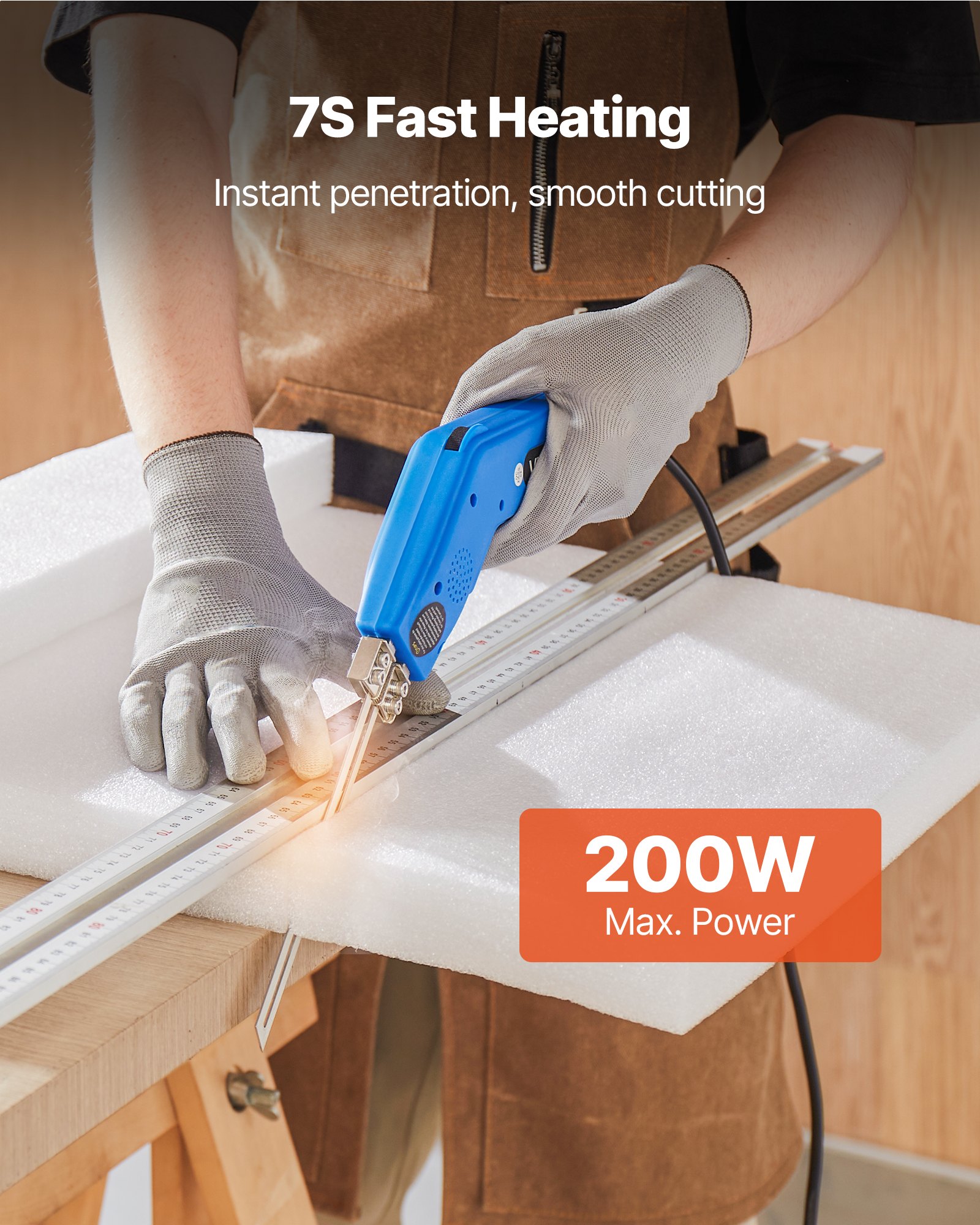 VEVOR Hot Knife Foam Cutter, 200W Electric Foam Cutting Tool, 50℃ - 500℃ Adjustable Styrofoam Cutter with 150mm & 200mm Cutting Blades for KT Board, Polyethylene, Sponge, Rubber - Tool Box Included