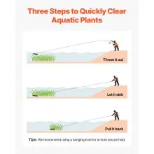 32x6.3 in Pond Aquatic Weed Rake Double-Sided Lake Weed Removal Rake 30ft Rope