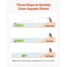 24x8.7 in Pond Aquatic Weed Rake Double-Sided Lake Weed Removal Rake 30ft Rope